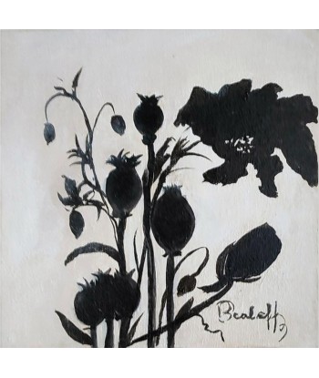 BEALAFF-GIROTTO Béa - Coquelicot en fleur, tableau figuratif, encre/carton entoilé solde