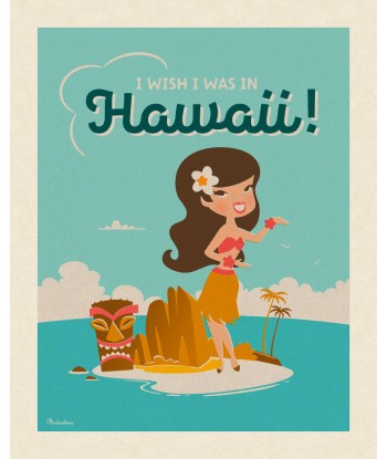 Affiche déco 'I Wish I Was in Hawaï' JUSQU'A -70%! 