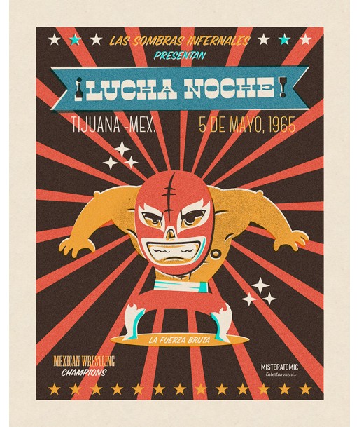 Affiche déco 'Lucha Noche' brillant des détails fins