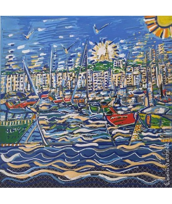 JASSELIN Danièle  - Marseille, la ville bleue (tableau, Acrylique et collages / Toile) À commander