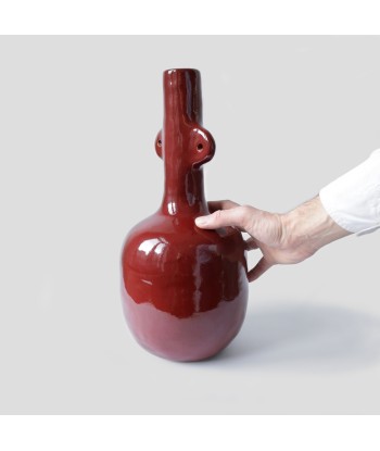 Vase bouteille rouge cerise soldes