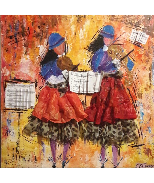 GUERRY Christiane - Les belles violonistes (tableau, Acrylique  / toile) le des métaux précieux