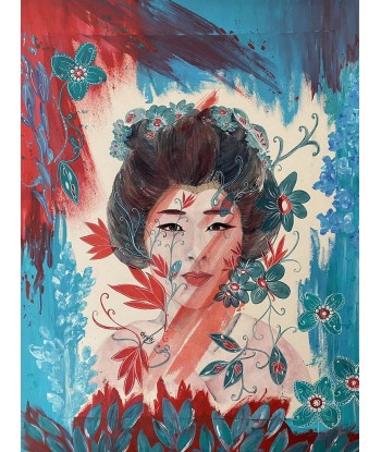 CHRISTY - Geisha somptueuse (tableau,  aquarelle et acrylique / papier) destockage