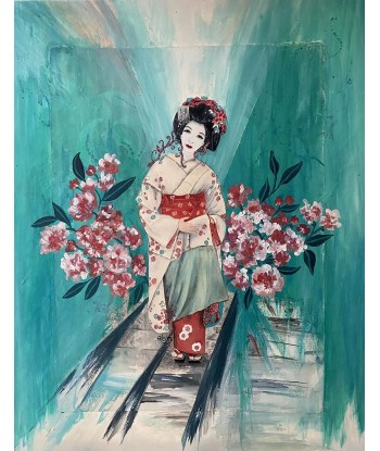 CHRISTY - Le charme de Geisha  (tableau,  aquarelle, encre  et acrylique / papier) Dans la société mordern