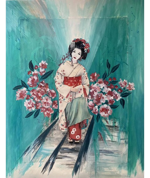 CHRISTY - Le charme de Geisha  (tableau,  aquarelle, encre  et acrylique / papier) Dans la société mordern