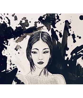 CHRISTY - Hana  (tableau,  encre, et acrylique / papier  marouflé sur toile) en stock