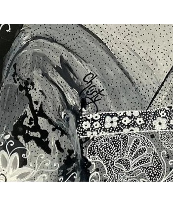 CHRISTY - Delicateness in black and white  (tableau,  encre, et acrylique / papier  marouflé sur toile) livraison gratuite