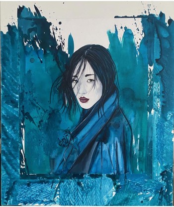 CHRISTY - Mysterious, portrait de femme réalisé à l'aquarelle 50% de réduction en Octobre 2024