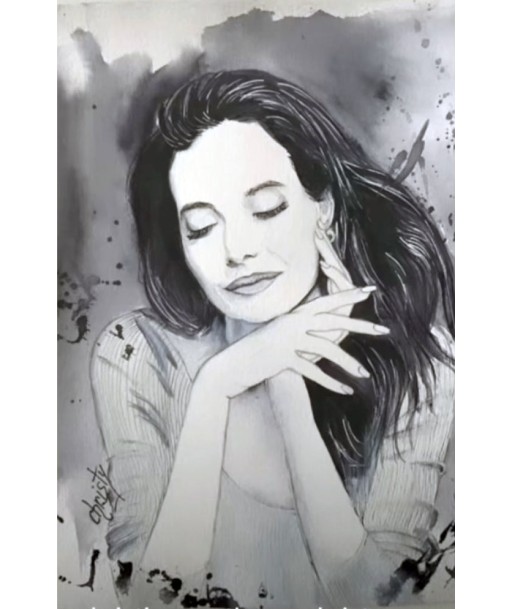 CHRISTY - Un petit air d'Angelina Jolie, tableau figuratif technique mixte marouflé sur toile de France