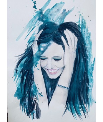 CHRISTY - The Smile of Eva Green, tableau figuratif aquarelle sur papier aquarelle plus qu'un jeu 