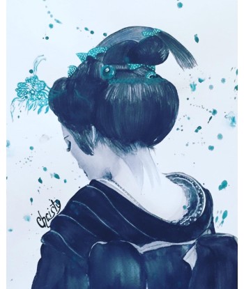 CHRISTY - Geisha Emerald, portrait de femme réalisé à l'aquarelle prix pour 