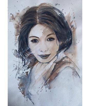 CHRISTY - Brightly color chesnut, portrait de femme réalisé à l'aquarelle destockage