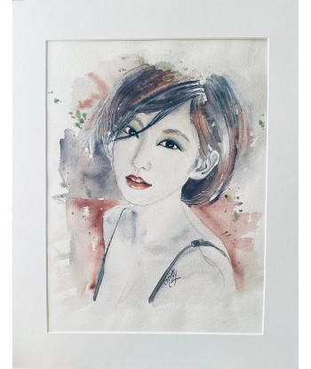 CHRISTY - Douceurs aux lèvres châtaigne, portrait de femme réalisé à l'aquarelle online