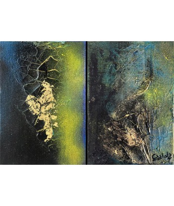 CAALISTA - Diptyque " September", tableau abstrait, Acrylique, mixte sur toile pas chere