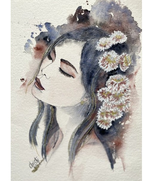 CHRISTY - Divine fleur (tableau, aquarelle et dorure / papier) du meilleur 