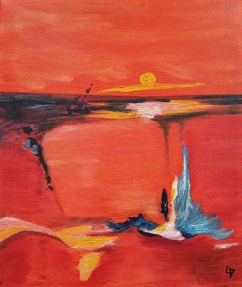 LALLEMENT Martine - Soleil rouge (tableau, huile / toile) les ctes