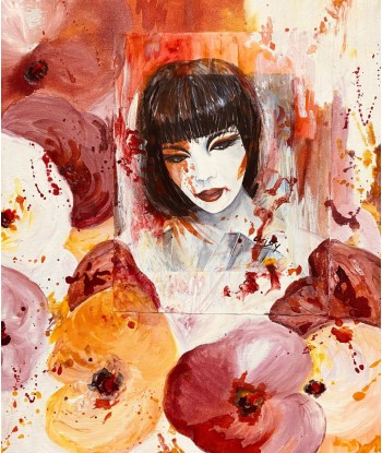 CHRISTY - Senteur florale au rouge baiser (tableau, encre et aquarelle / papier marouflé sur toile) de la marque