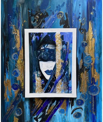 CHRISTY - Nocturne Bleuâtre (tableau, mixte / papier marouflé sur toile) en linge